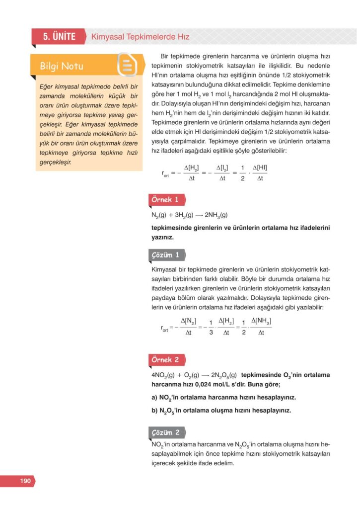 11. sınıf kimya ders kitabı sayfa 190 cevabı e-kare yayınları
