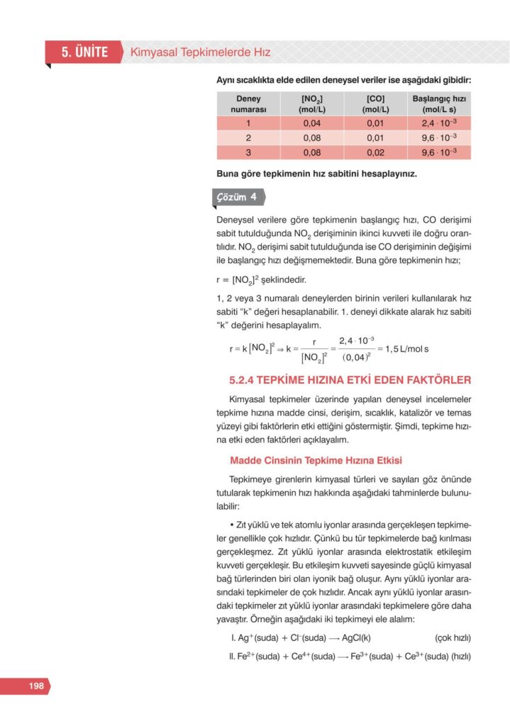 11. sınıf kimya ders kitabı sayfa 198 cevabı e-kare yayınları