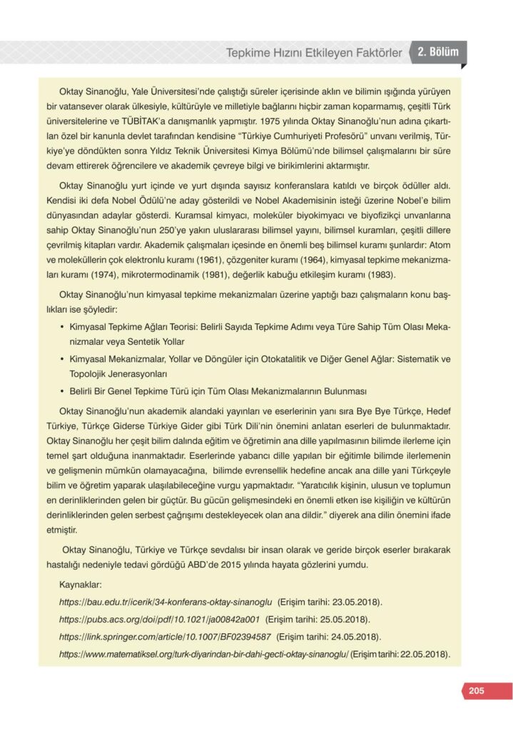 11. sınıf kimya ders kitabı sayfa 205 cevabı e-kare yayınlar