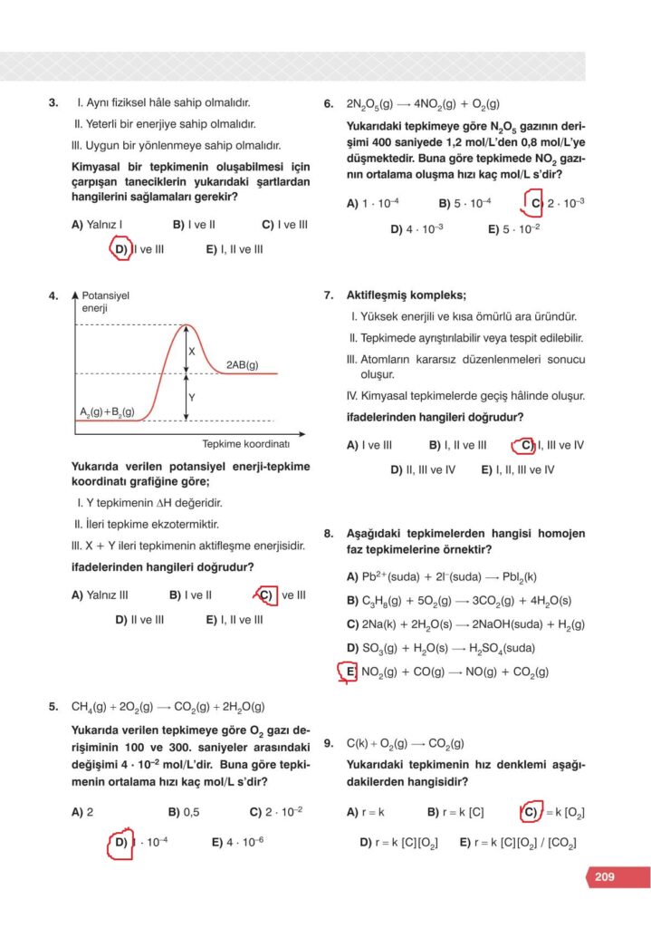 11. sınıf kimya ders kitabı sayfa 209 cevabı e-kare yayınları