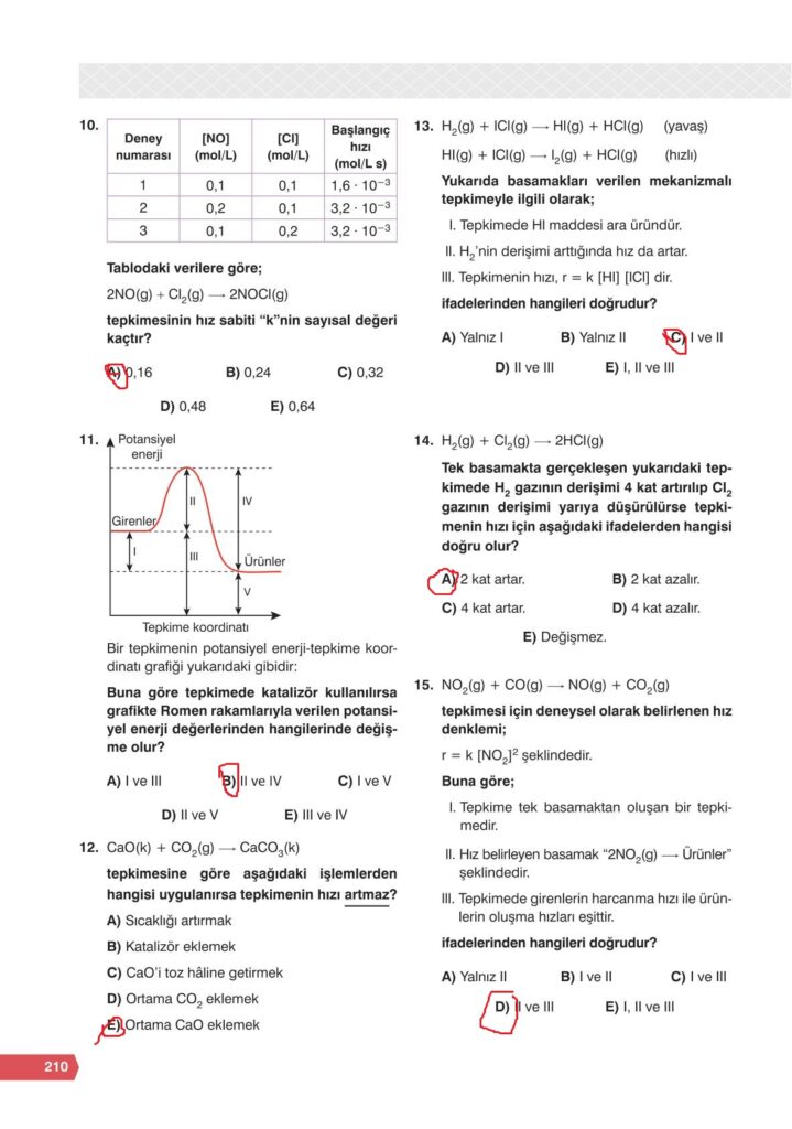  11. sınıf kimya ders kitabı sayfa 210 cevabı e-kare yayınlar