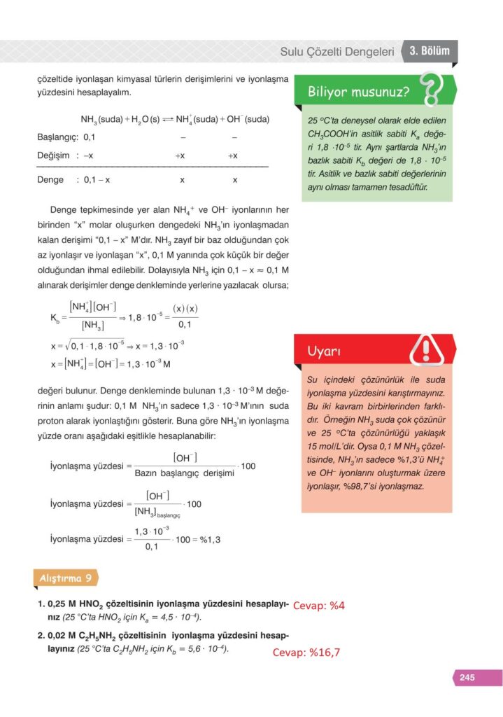 11. sınıf kimya ders kitabı sayfa 245 cevabı e-kare yayınları