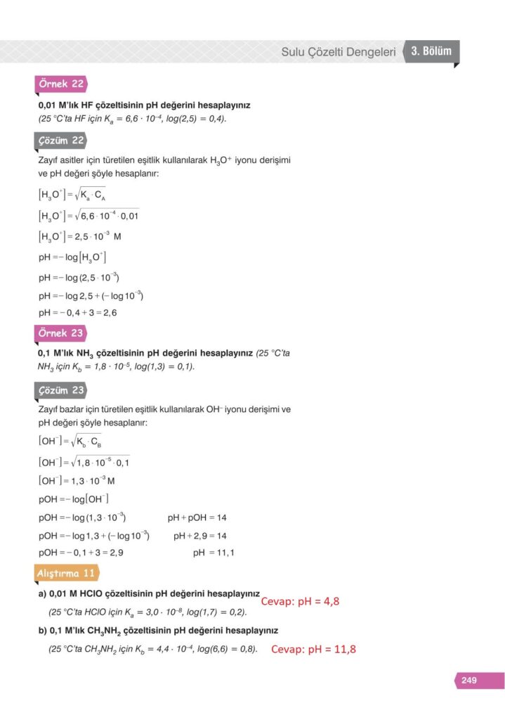  11. sınıf kimya ders kitabı sayfa 249 cevabı e-kare yayınları 