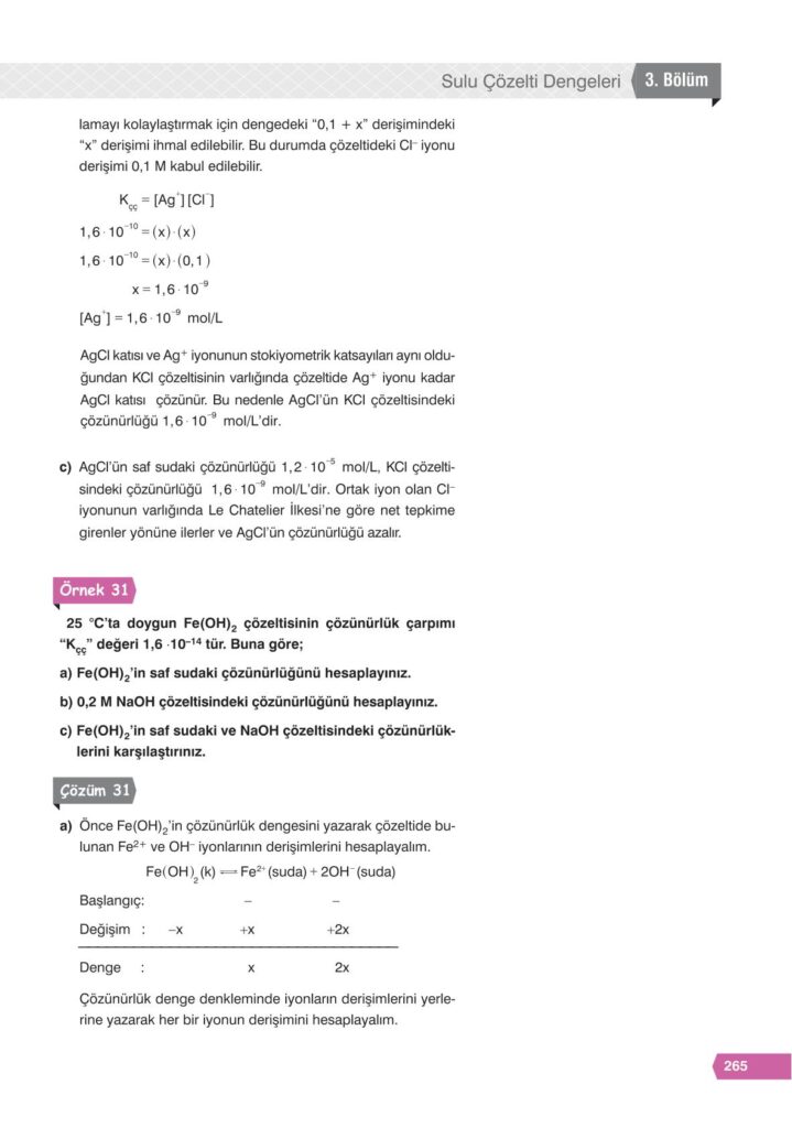 11. sınıf kimya ders kitabı sayfa 265 cevabı e-kare yayınları 