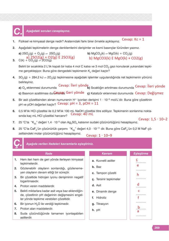 11. sınıf kimya ders kitabı sayfa 269 cevabı e-kare yayınları 