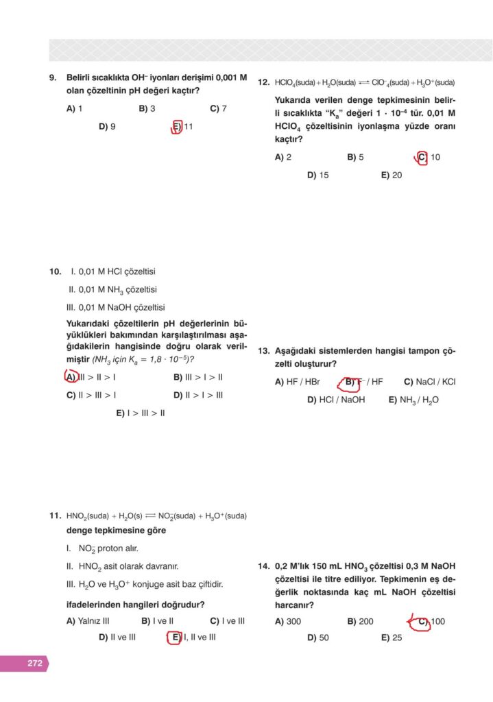 11. sınıf kimya ders kitabı sayfa 272 cevabı e-kare yayınları 
