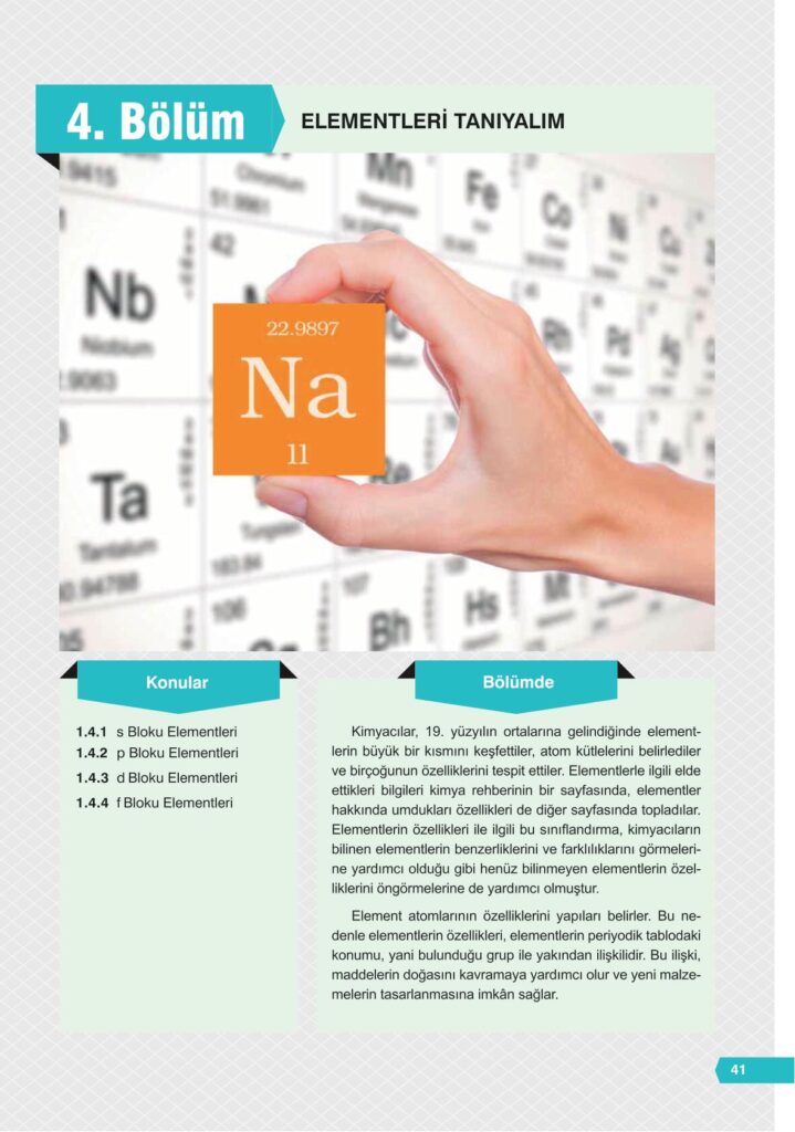 11. sınıf kimya ders kitabı sayfa 41 cevabı e-kare yayınları