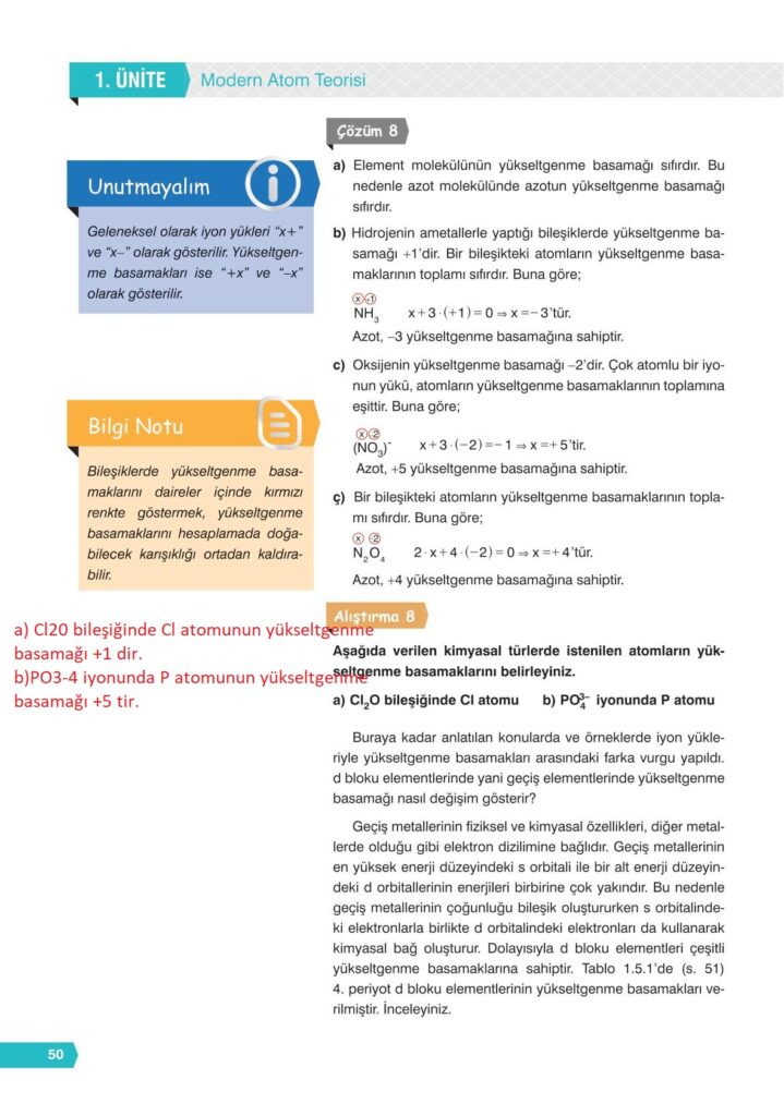 11. sınıf kimya e-kare yayınları sayfa 50 cevapları