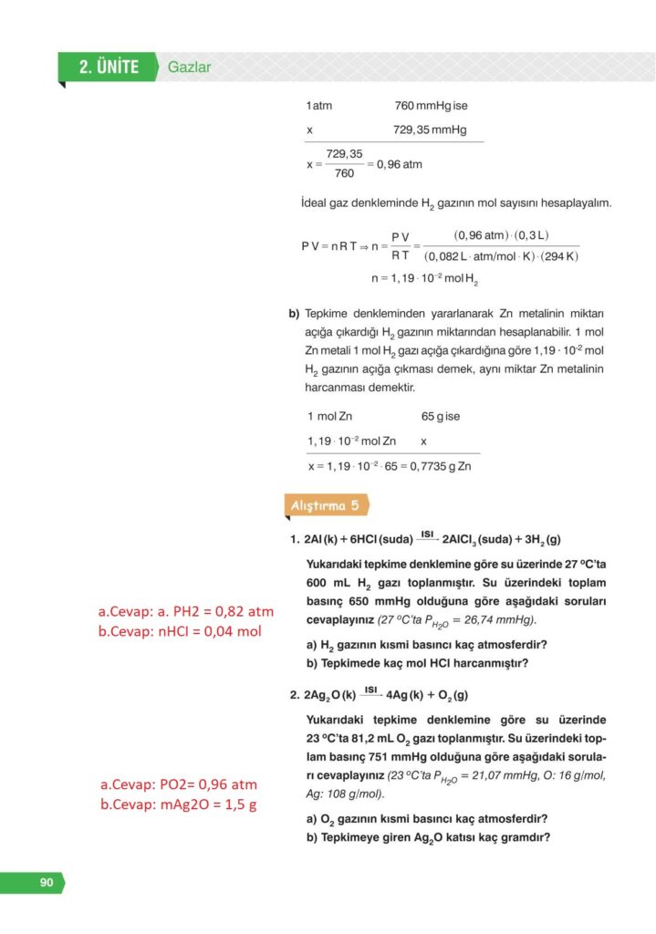 11. sınıf kimya ders kitabı sayfa 90 cevabı e-kare yayınları 