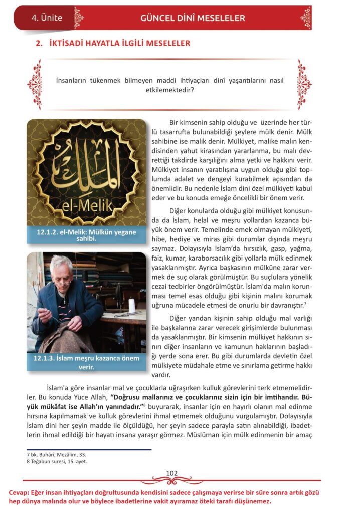 12. sınıf din kültürü ve ahlak bilgisi ders kitabı sayfa 102 cevabı meb yayınları