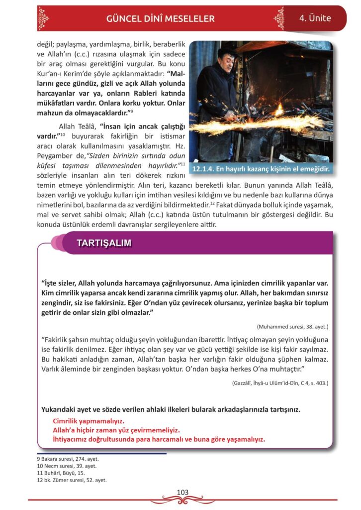 12. sınıf din kültürü ve ahlak bilgisi ders kitabı sayfa 103 cevabı meb yayınları 