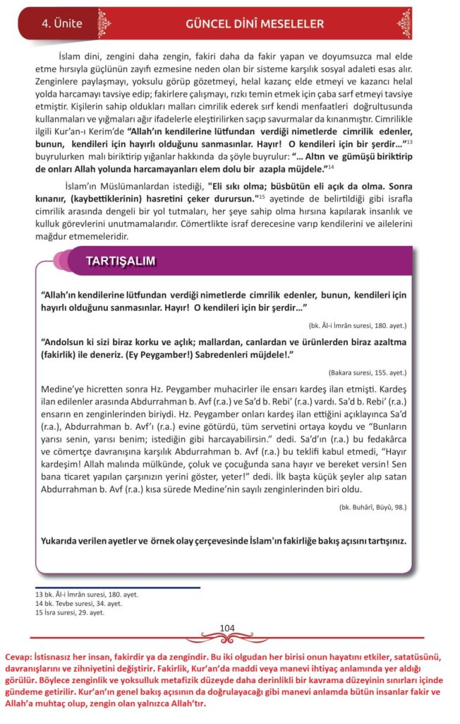 12. sınıf din kültürü ve ahlak bilgisi ders kitabı sayfa 104 cevabı meb yayınları 