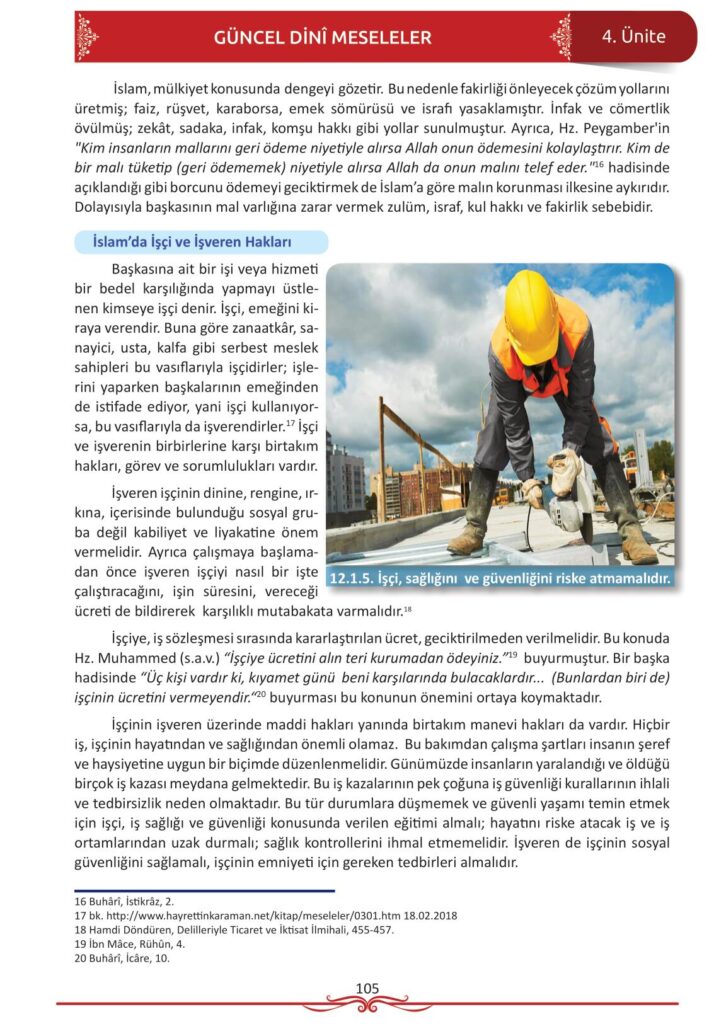 12. sınıf din kültürü ve ahlak bilgisi ders kitabı sayfa 105 cevabı meb yayınları