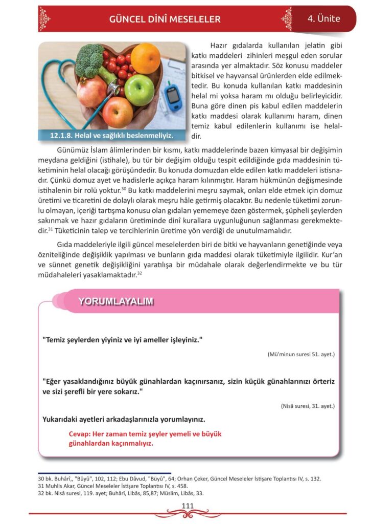12. sınıf din kültürü ve ahlak bilgisi ders kitabı sayfa 111 cevabı meb yayınları 