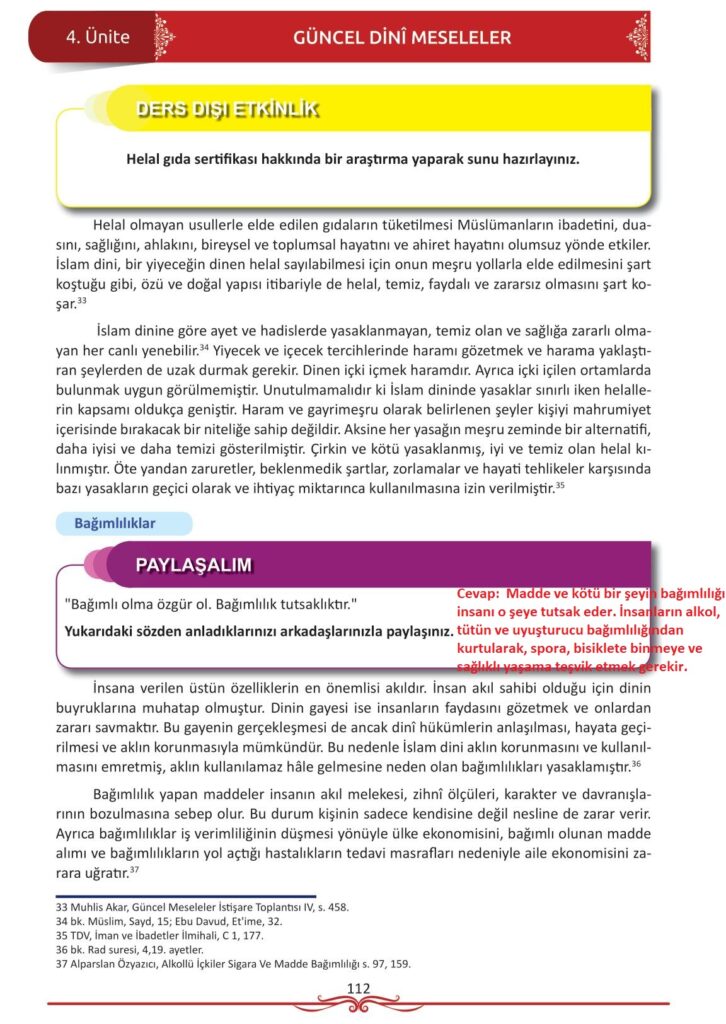 12. sınıf din kültürü ve ahlak bilgisi ders kitabı sayfa 112 cevabı meb yayınları 