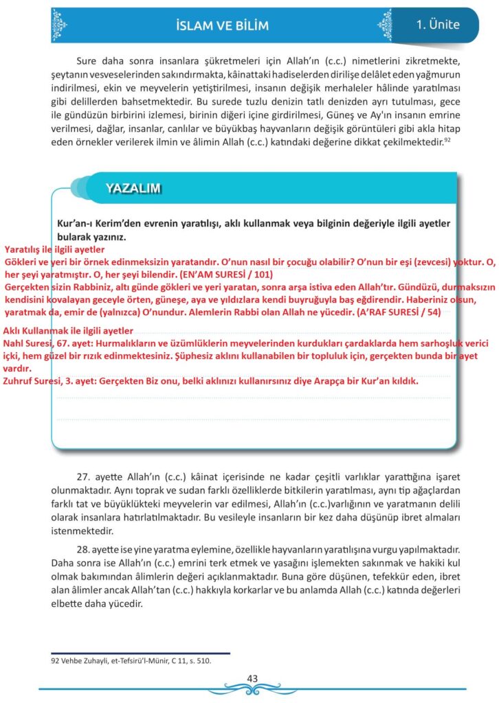 12. sınıf din kültürü ve ahlak bilgisi ders kitabı sayfa 43 cevabı meb yayınları 