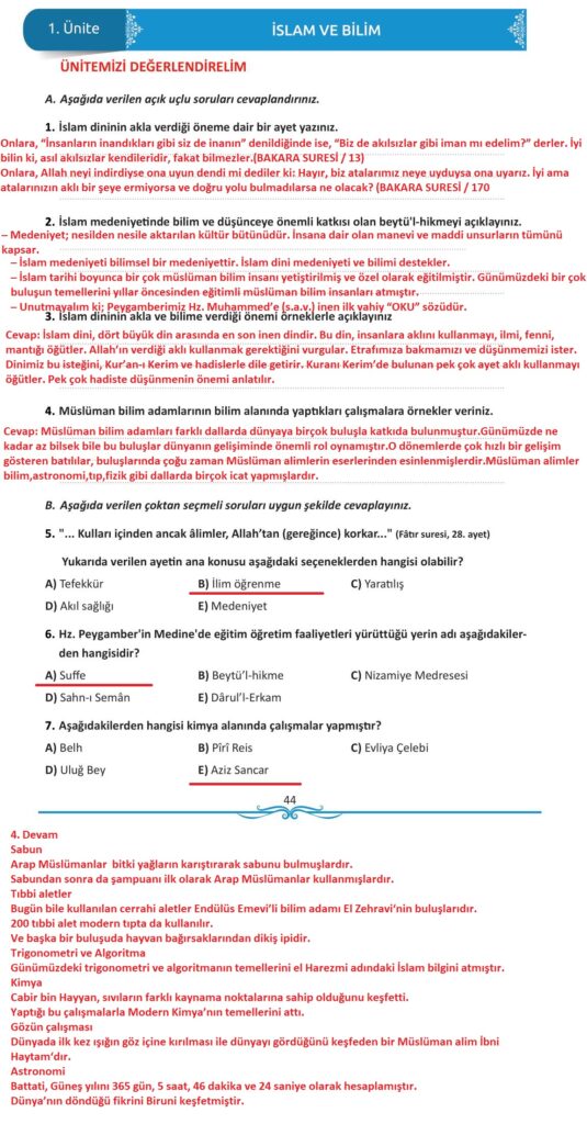 12. sınıf din kültürü ve ahlak bilgisi ders kitabı sayfa 33 cevabı meb yayınları 