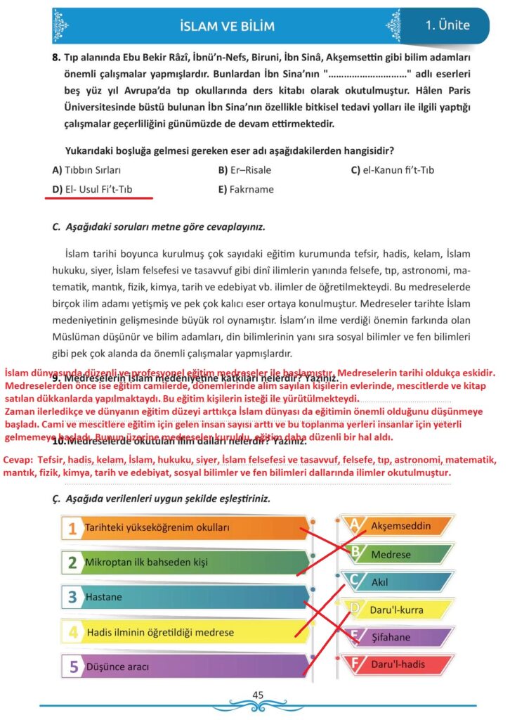 12. sınıf din kültürü ve ahlak bilgisi meb yayınları sayfa 45 cevapları 