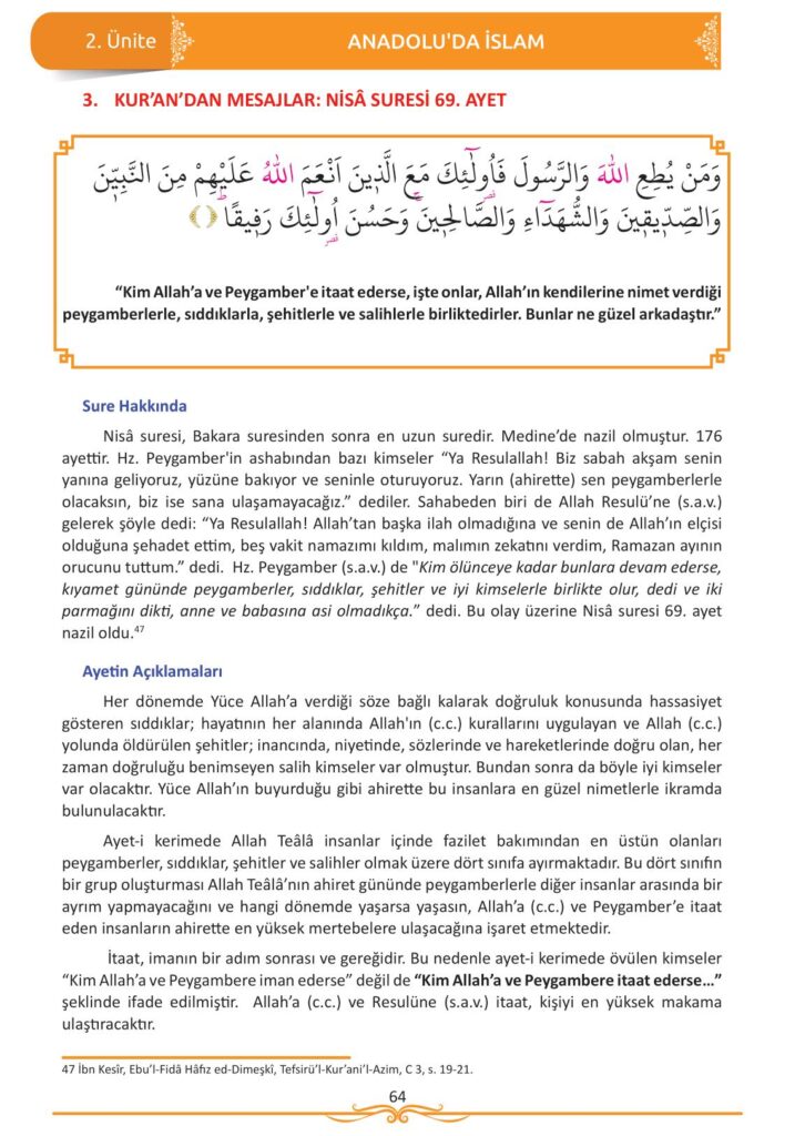 12. sınıf din kültürü ve ahlak bilgisi ders kitabı sayfa 64 cevabı meb yayınları 