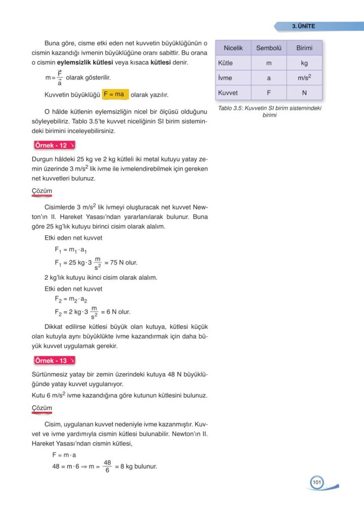  9. sınıf fizik ders kitabı sayfa 101 cevabı ata yayınları