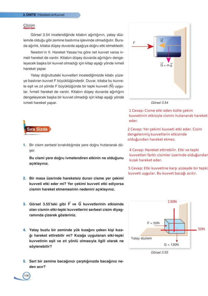 9. sınıf fizik ders kitabı sayfa 108 cevabı ata yayınları