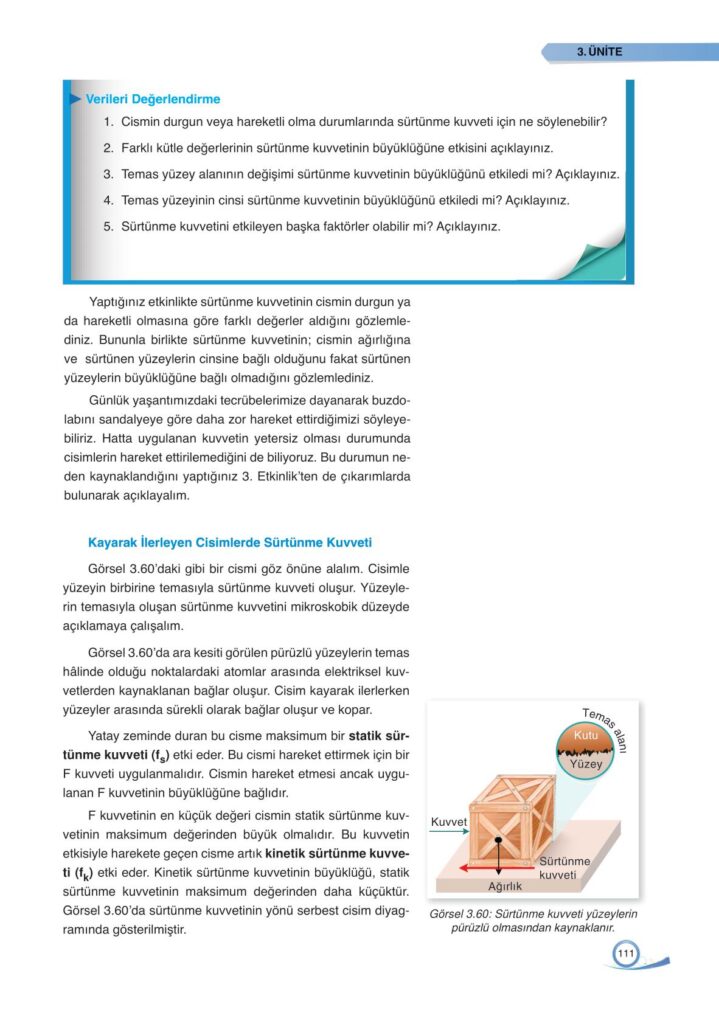 9. sınıf fizik ders kitabı sayfa 111 cevabı ata yayınları