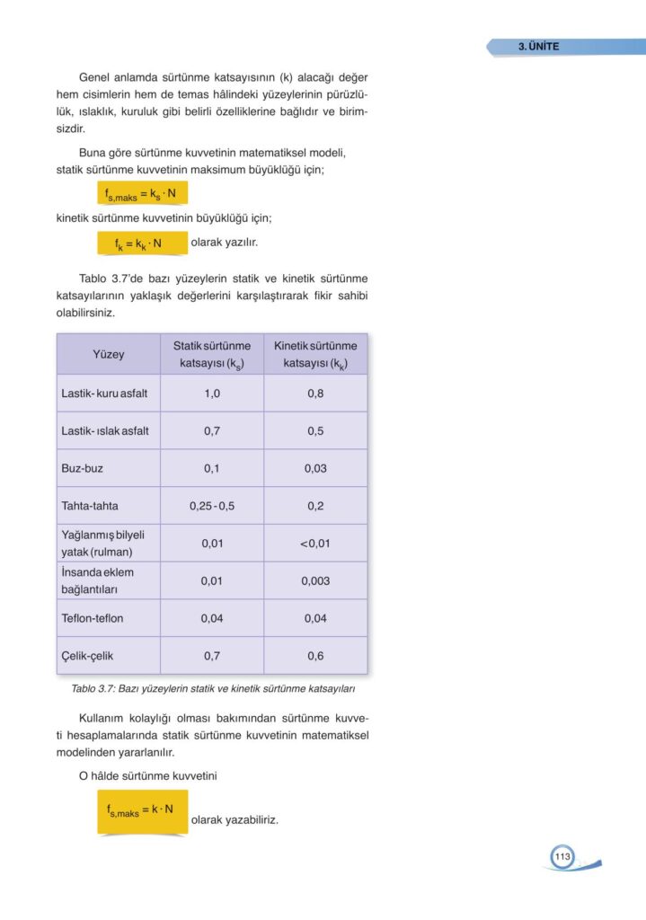 9. sınıf fizik ders kitabı sayfa 113 cevabı ata yayınları