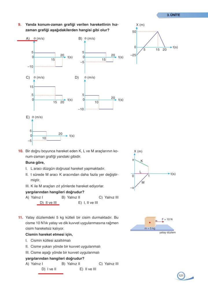 9. sınıf fizik ders kitabı sayfa 121 cevabı ata yayınları 