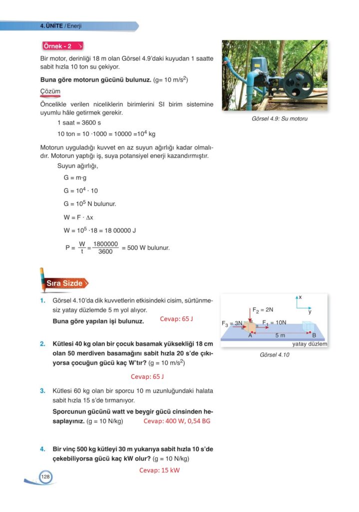9. sınıf fizik ders kitabı sayfa 128 cevabı ata yayınları 