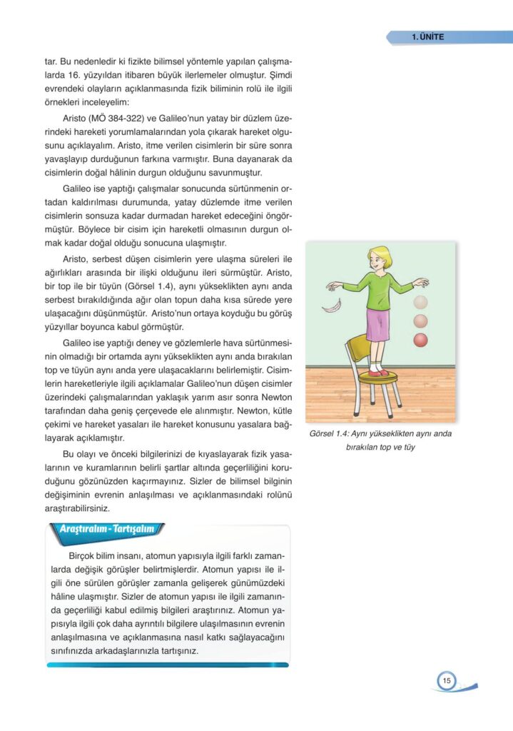  9. sınıf fizik ders kitabı sayfa 15 cevabı ata yayınları