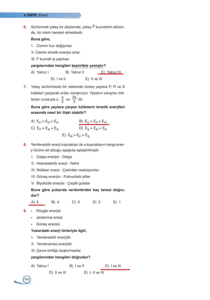9. sınıf fizik ders kitabı sayfa 162 cevabı ata yayınları g