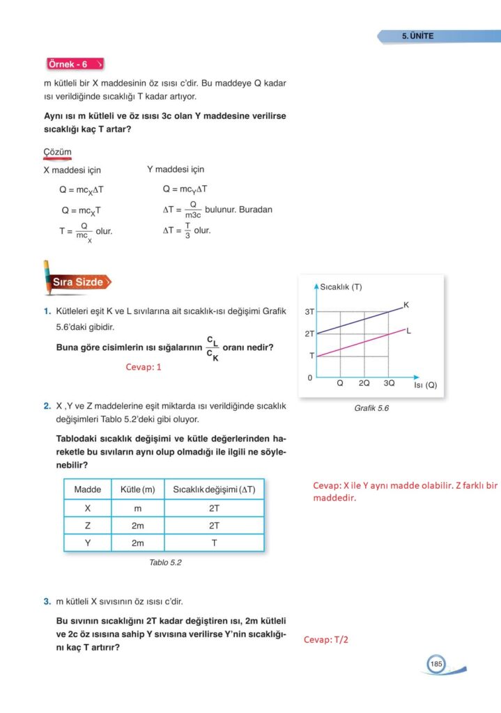 9. sınıf fizik ders kitabı sayfa 185 cevabı ata yayınları 