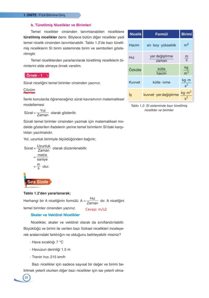 9. sınıf fizik ders kitabı sayfa 22 cevabı ata yayınları