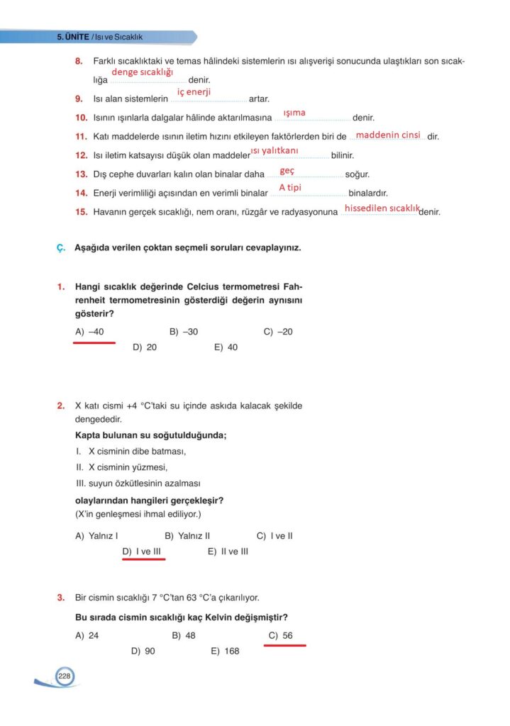 9. sınıf fizik ders kitabı sayfa 228 cevabı ata yayınları