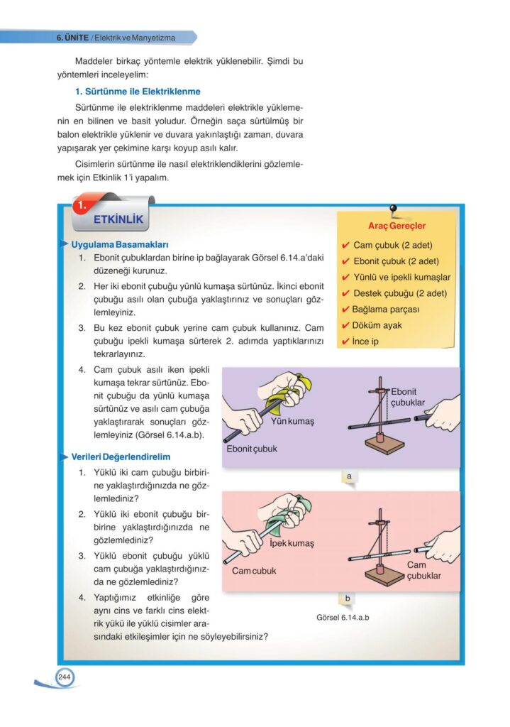 9. sınıf fizik ders kitabı sayfa 244 cevabı ata yayınları