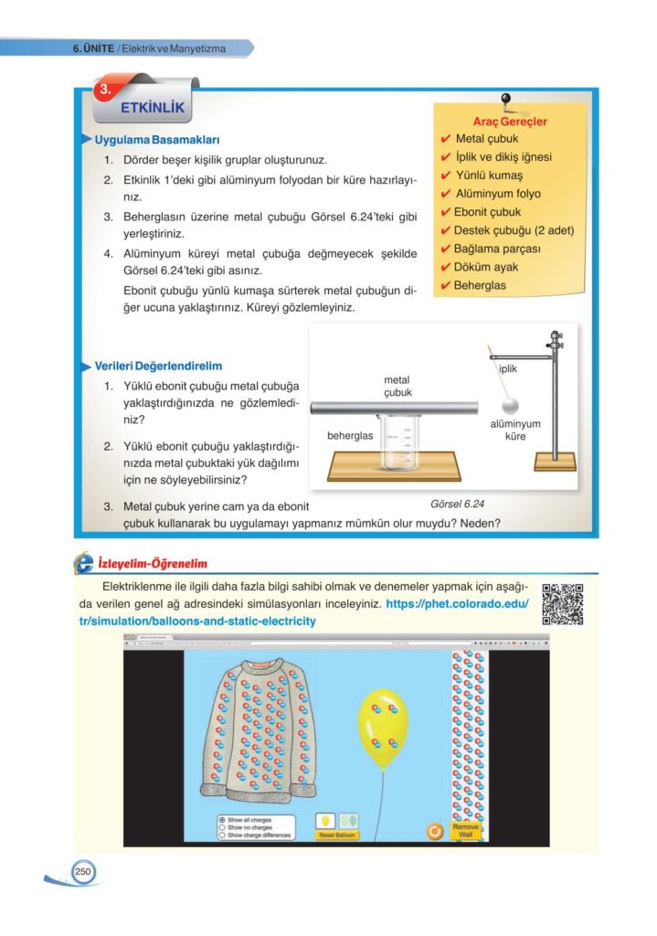 9. sınıf fizik ders kitabı sayfa 250 cevabı ata yayınları