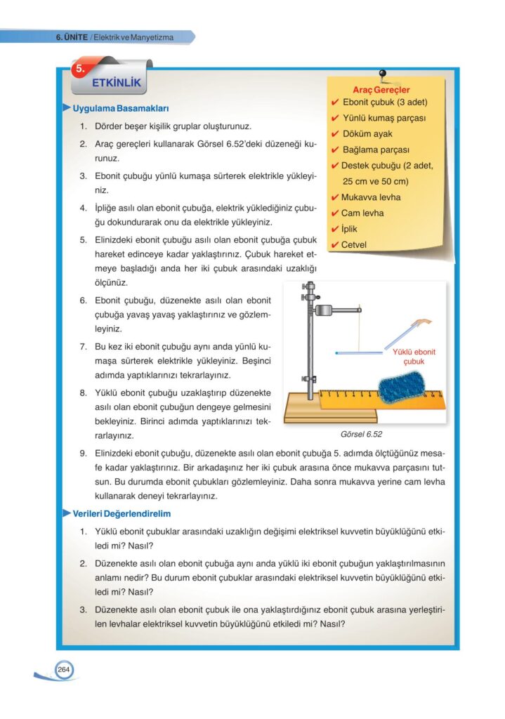 9. sınıf fizik ders kitabı sayfa 264 cevabı ata yayınları 