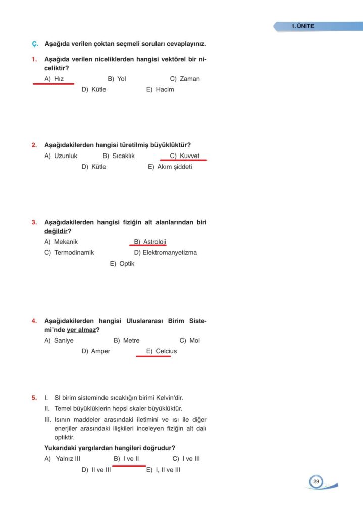 9. sınıf fizik ders kitabı sayfa 29 cevabı ata yayınları