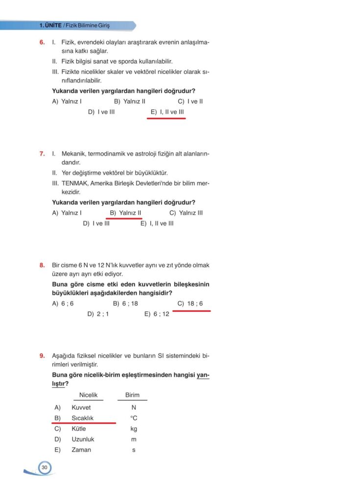  9. sınıf fizik ders kitabı sayfa 30 cevabı ata yayınları