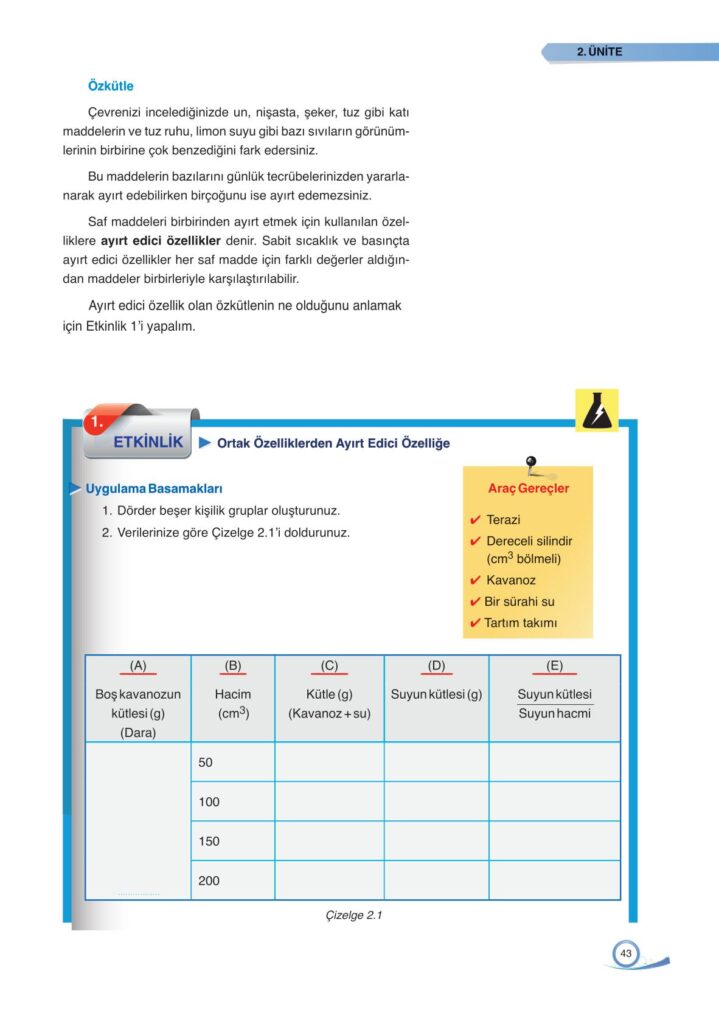 9. sınıf fizik ders kitabı sayfa 43 cevabı ata yayınları