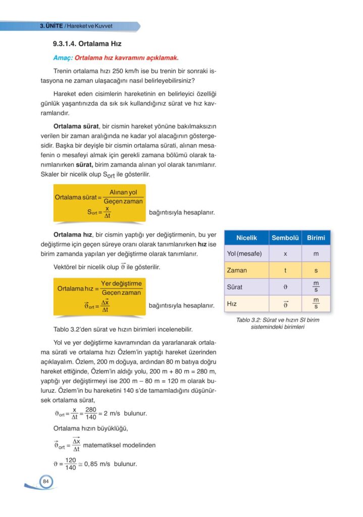 9. sınıf fizik ders kitabı sayfa 84 cevabı ata yayınları 