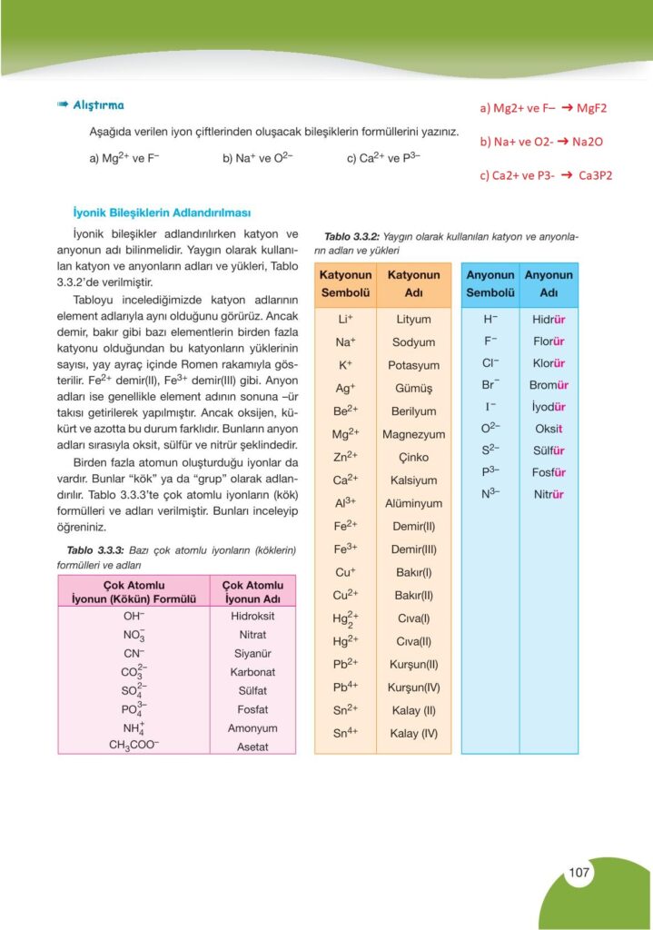 9. sınıf kimya ders kitabı sayfa 107 cevabı pasifik yayınları 