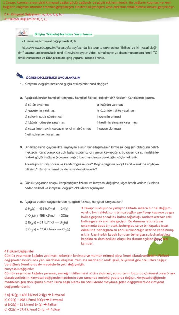 9. sınıf kimya pasifik yayınları sayfa 135 cevapları