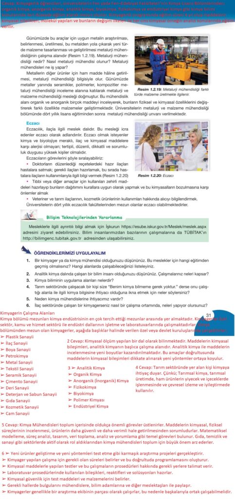 9. sınıf kimya ders kitabı sayfa 31 cevabı pasifik yayınları