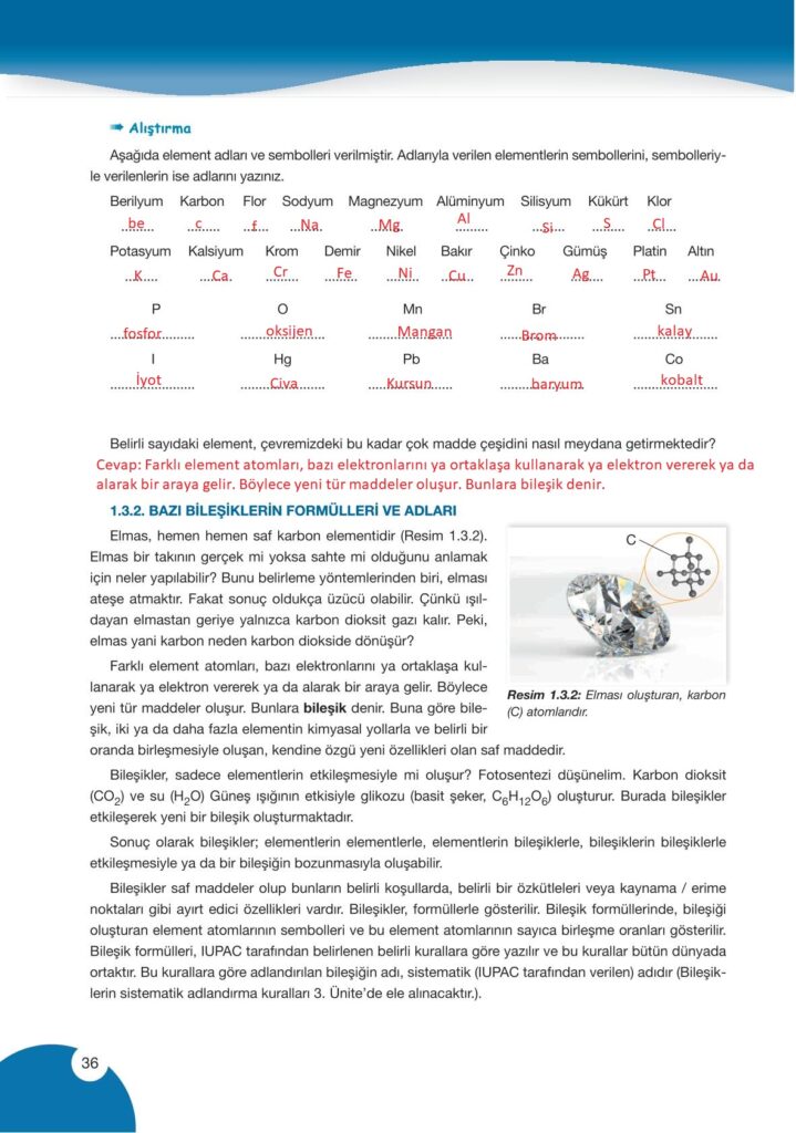 9. sınıf kimya ders kitabı sayfa 36 cevabı pasifik yayınları 