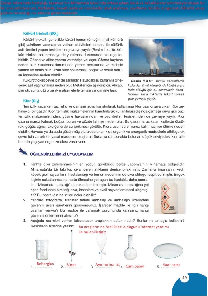 9. sınıf kimya ders kitabı sayfa 49 cevabı pasifik yayınları