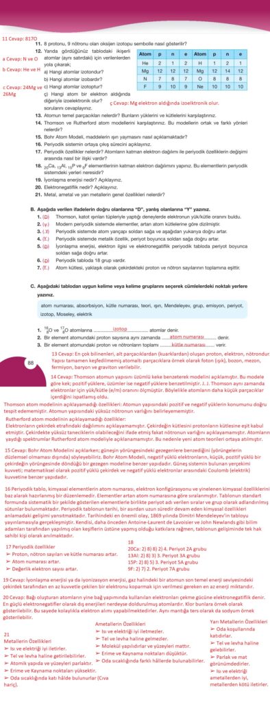 9. sınıf kimya ders kitabı sayfa 88 cevabı pasifik yayınları