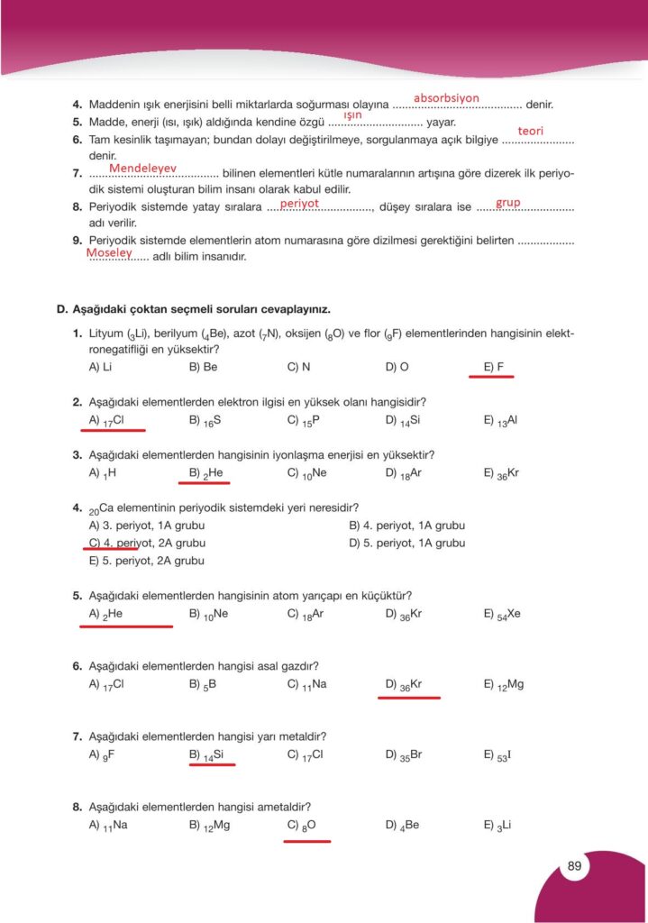 9. sınıf kimya ders kitabı sayfa 89 cevabı pasifik yayınları