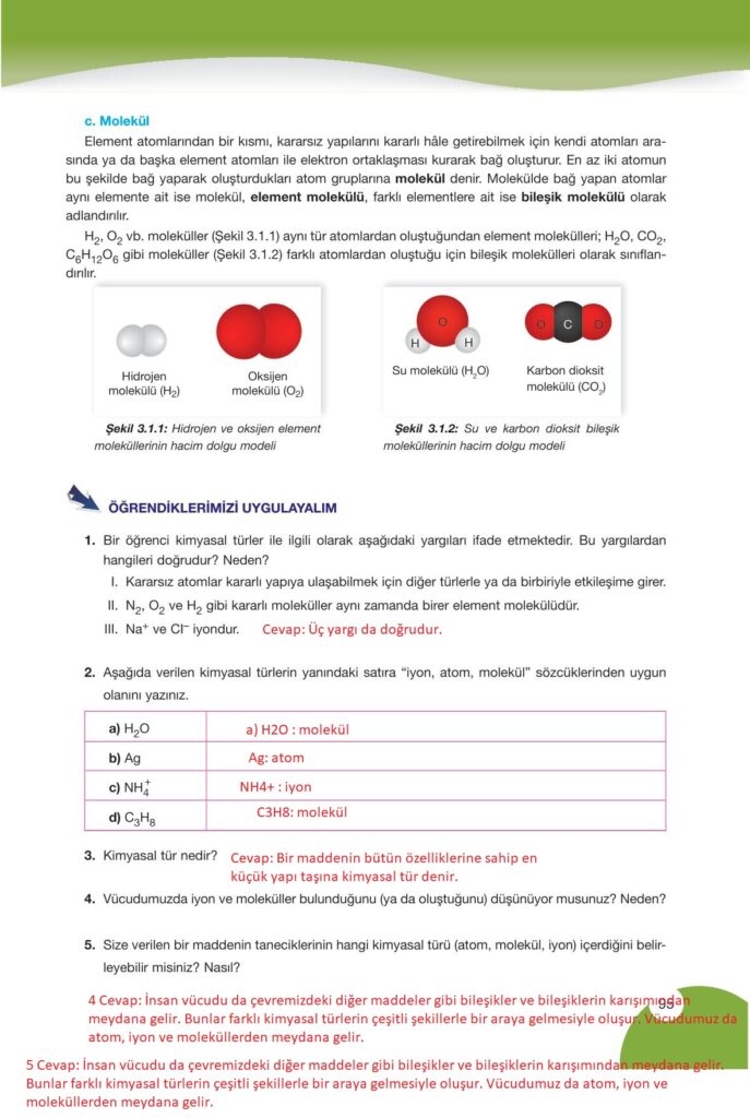 9. sınıf kimya ders kitabı sayfa 95 cevabı pasifik yayınları