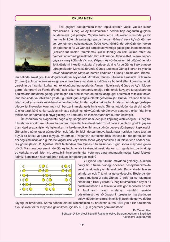 Astronomi ve uzay bilimleri ders kitabı sayfa 111 cevabı ata yayınları 
